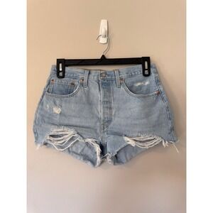Levis 501 Original High Waisted Distressed Cut Off Denim Shorts Light Wash